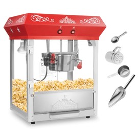 Olde Midway Bar Style Popcorn Machine Maker Popper with 6-Ounce Kettle - Red