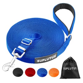 SuplutuX Recall Lead 10 m for Dogs with Storage Bag, Robust Dog Lead for Large Dogs and Small Dogs, Training Lead with D Carabiner and Handle Pad (Blue)