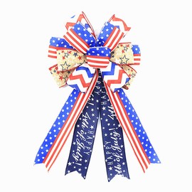 NVZBL Large Christmas American Flag Patriotic Wreath Bows Red Blue White Stars Stripes USA Bows 4th of July Burlap Bows for Indoor Outdoor Independence Day Memorial Day Party Door Wall Decoration