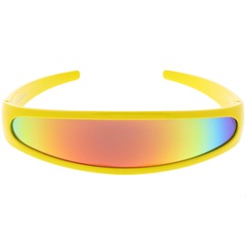 zeroUV Futuristic Narrow Cyclops Color Mirrored Lens Visor Sunglasses (Yellow Fire)