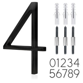 5" Stainless Steel Floating House Number, Metal Modern House Numbers, Garden Door Mailbox Decor Number with Nail Kit, Coated Black, 911 Visibility Signage (4)