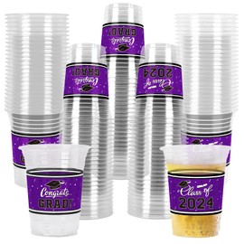 Class of 2024 Celebration - 100 Pcs 16oz Pruple Graduation Plastic Cups for Graduation Party | Sturdy & Durable Drinkware for Grad Festivities | Essential Graduation Party Supplies & Decorations