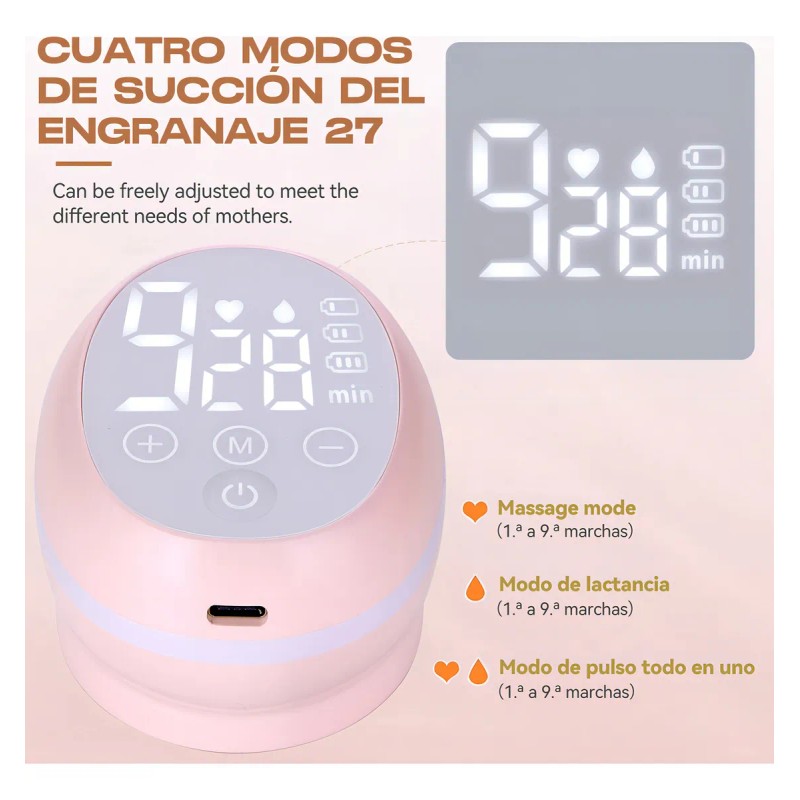 Extractor de Leche Eléctrico 3 Modos 9 Niveles Usb YUSMAN
