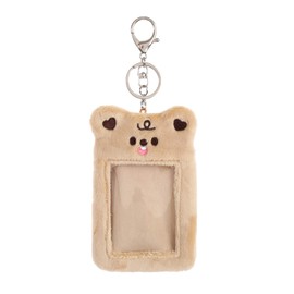 UItrccqapd Kawaii Bear Plush Photocard Holder Kpop 3 Inch Credit ID Bank Card Bus Card Protective Case Photo Sleeves Pendant Keychain (B)