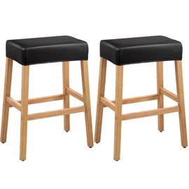 PU Leather Bar Stool Covers Rectangular, 100% Waterproof Stool Covers Rectangle Super Stretch 20% Thicker Leather Saddle Stools Cover Rectangular Counter Bar Stools with Elastic Band (2 PCS, Black)