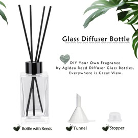 Agidea 4PCS Empty Glass Fragrance Reed Diffuser Bottles, Refillable Diffuser Bottles with 20pcs Reeds Sticks & Black Caps & Funnel, Diffuser Jars for Home Oil Fragrance Decoration (100ML)