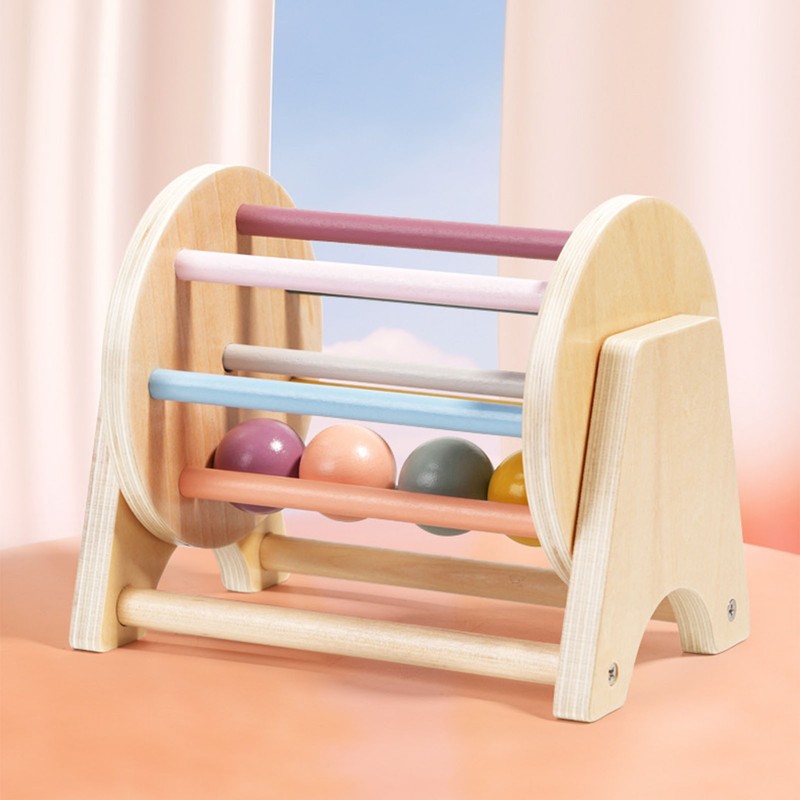 Wooden Rattle Rolling Drum Logic Thinking Hand Eye Coordination Safe