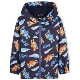 BlueY Girls' Fleece Lined Rain Jacket Kids Rainwear with Hood Waterproof, Blue/Navy