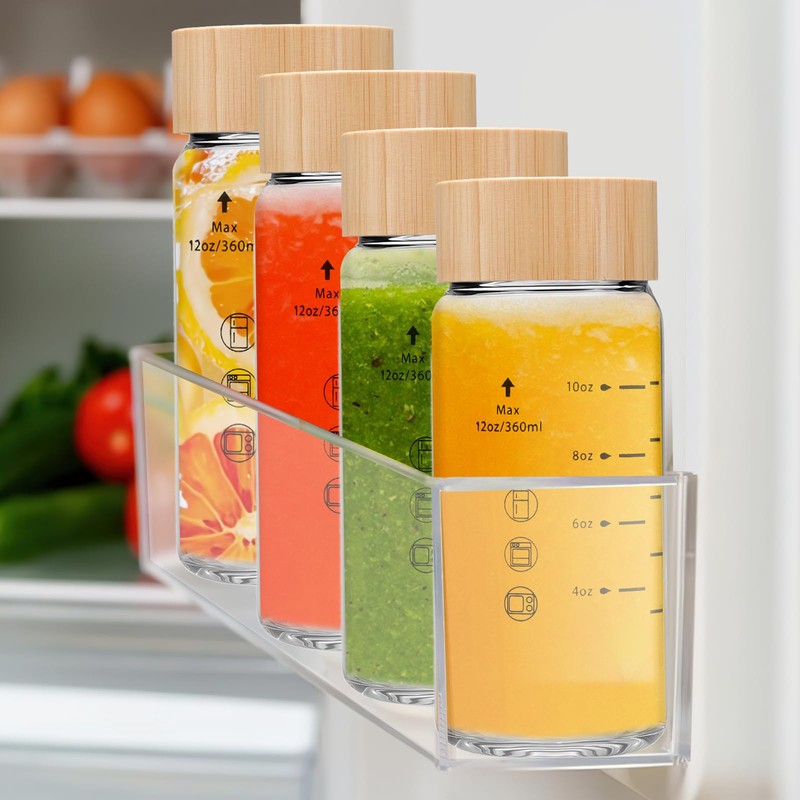 Olivego 10oz Juice Bottles - 4 Pack Wide Mouth Glass