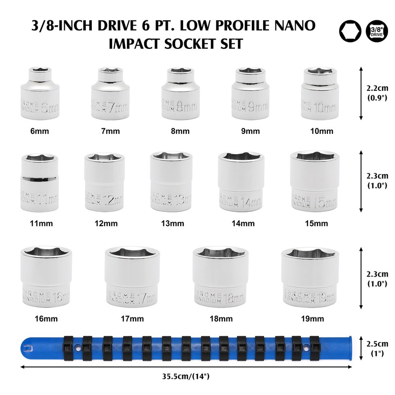 MIXPOWER 3/8" Drive Low Profile Stubby Impact Socket Set with