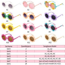 Mdvora 12 Pack Round Flower Sunglasses Set, Outdoor Kids Sunglasses Kit, 12 Color Options Flower Sunglasses(Set F, 12pcs)