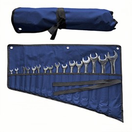 16 Pockets Wrench Roll Up Organizer, Wrench Bag and Tool Organizer Bag, Wrench Roll Up Pouch with Water Proof Oxford Cloth, Roll Up Tool Bag for Wrench Organization, Electrician Gifts (Blue)