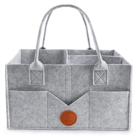 Maliton Nappy Caddy, Sturdy Portable Washable Baby Caddy with Detachable Compartments. Baby Essentials for Newborn, Nappy Organiser for Indoor Outdoor, Grey，Small