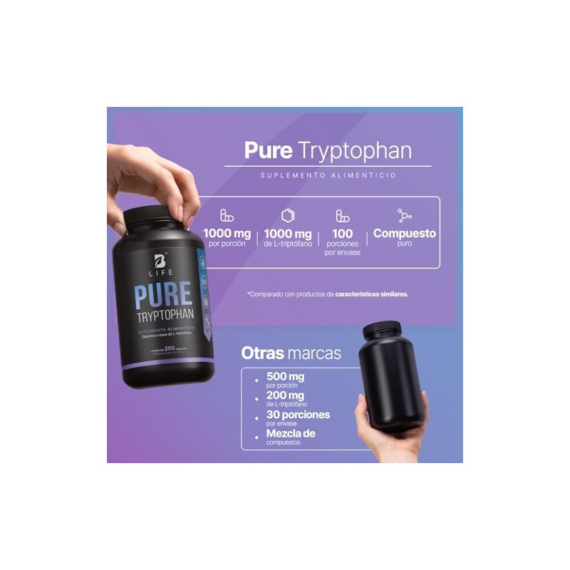 B Life Triptófano Puro | 200 Cápsulas de 500 mg