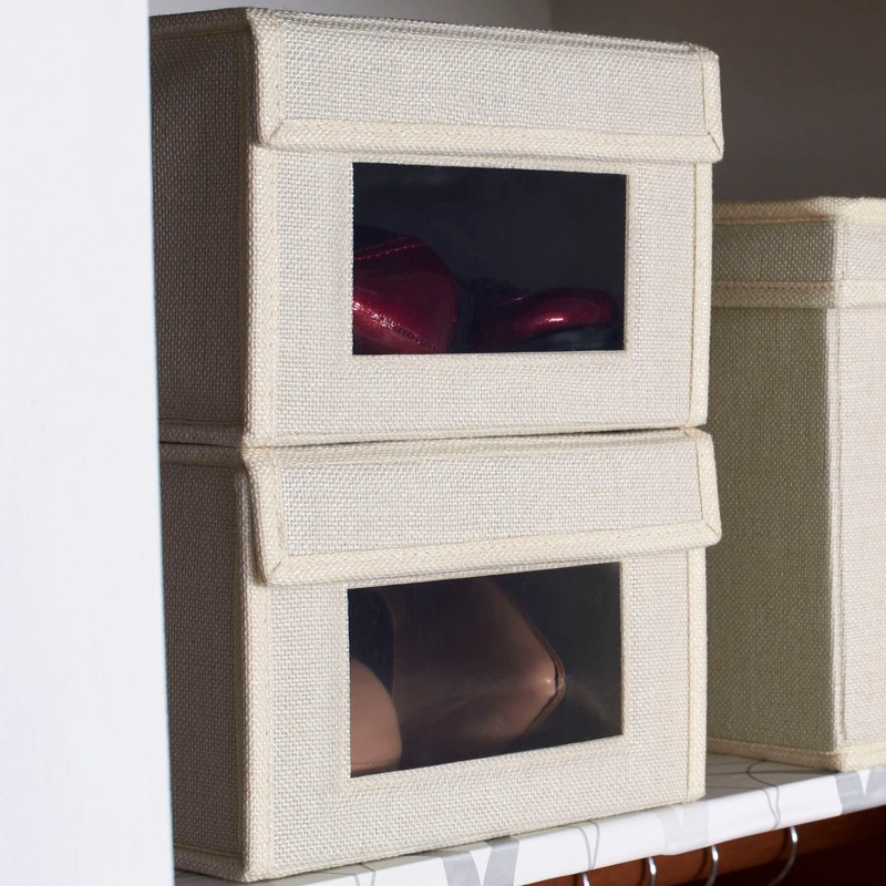 Household Essentials Small Drop Front Shoe Box 2 Pack, Beige