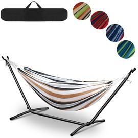 GOLDNITE Hammock with Stand for Outside,Easy Assembly Free Standing Hammock, Portable Hammock with Carrying Bag for Indoor Outdoor Balcony Backyard, 330 lb Capacity, Desert Stripes