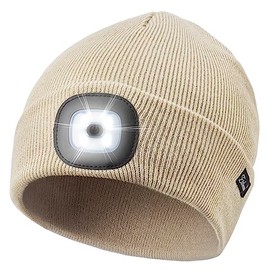 Etsfmoa Unisex Beanie with The Light Gifts for Men Dad Father USB Rechargeable Caps Beige