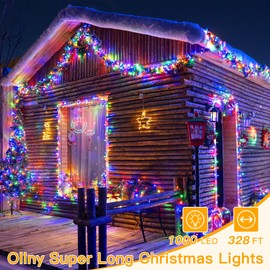 Ollny Christmas Lights Outdoor Waterproof, 1000LED 328FT Super Long String Lights with Remote 3 Timer, Plug in 8 Modes Fairy Light for Outside House Bedroom Xmas Decorations, Multicolor