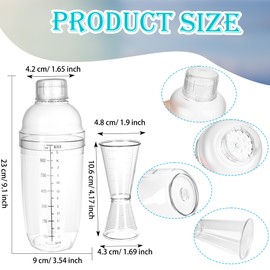 12 Pcs Plastic Cocktail Shaker Set Including 6 24 OZ/ 700ml Clear Drink Mixer with Scales and Strainer 6 Double Measuring Jigger for Cocktail Coffee Drinks Milk Juice Kitchen Party