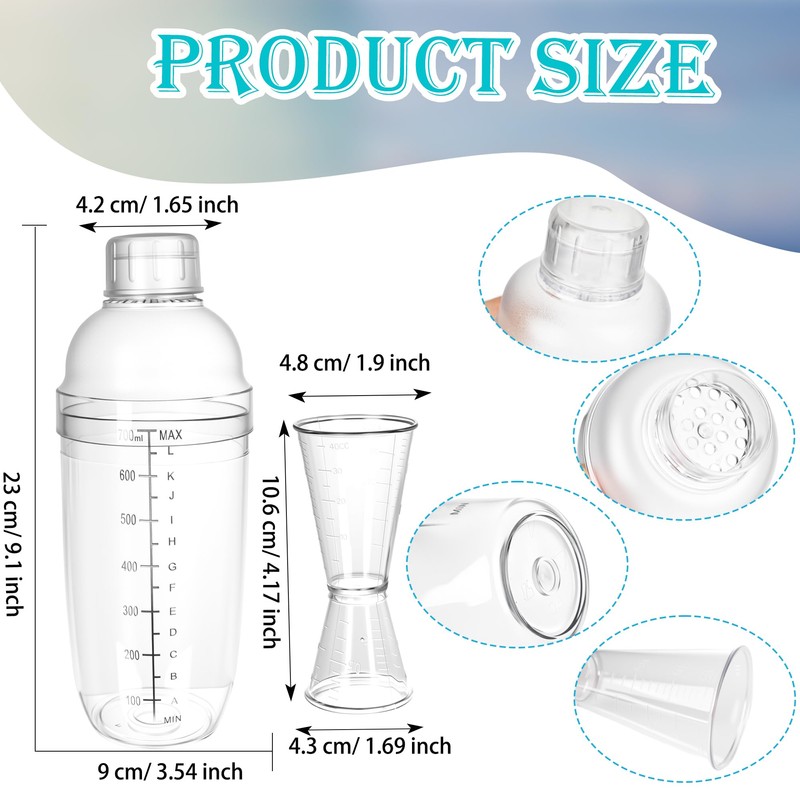 12 Pcs Plastic Cocktail Shaker Set Including 6 24 OZ/