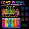 12 Pack UV Neon Face & Body Paint Sticks, Vibrant