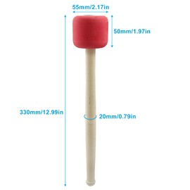 Waziaqoc 2Pcs Bass Drum Mallet, 12.99 Inch Red Foam Mallet, Maple Stick Body Mallet for Percussion Marching Band