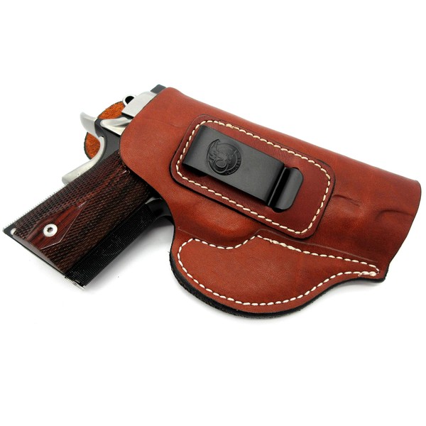 Right Hand IWB Inside Pants Clip-On Concealment Holster in Brown Leather for 4" Nonrail 1911 Kimber Compact CDP II, PRO CDP II, Ultra AEGIS II, PRO TLE II, PRO Carry II, Eclipse PRO II