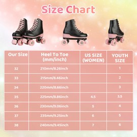 XUDREZ Roller Skates for Girls and Women, Black PU Leather with Pink Light Up Wheels, Size 35-US Women 4.5, Youth 3.5