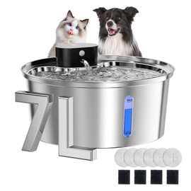 Wireless Dog Water Fountain for Large Dogs, 7L/236oz Stainless Steel Dog Water Bowl Dispenser, 6000mAh Battery Operated Cat Water Fountain Indoor with Motion Sensor, 6 Filters, BPA-Free