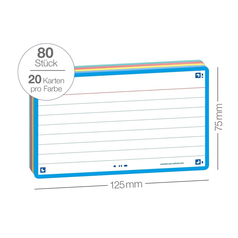 Oxford Flash Cards, Revision Cards, Assorted Colours, Ruled, 7.5 x