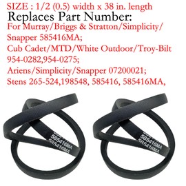 RTPOWER 585416MA 07200021 Replacement Mower-Snowblower Auger Drive Belt/Aramid Cord / 38 inches-2 Pack-for Murray/Arien/Simplicity/Snapper/White Outdoor/Craftsman snowblowers 585416 265-524