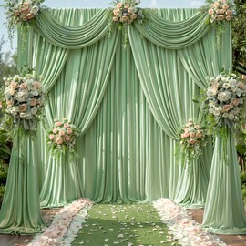 20ft x 15ft Sage Green Wrinkle Free Backdrop Curtains for Wedding Party Backdrops Curtain Drapes Fabric Decorations Photo Back Drop Cloth for Baby Shower Photography Stage Reception