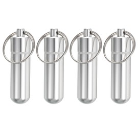uxcell Toothpick Holder, 4Pcs - Aluminum Alloy Portable Toothpick Case, Waterproof Toothpick Holder Pocket with Keychain for Outdoor Picnic Camping (47mm)