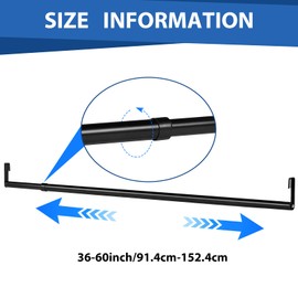 Threehoney Adjustable Closet Rod for Wire Shelf Hanging Clothes 36-60 Inch Expandable Heavy Duty Closet Hanging Rod Extender Heavy Duty Hanger Bar Metal Black Poles for Wardrobes Hanger, 1 Pack