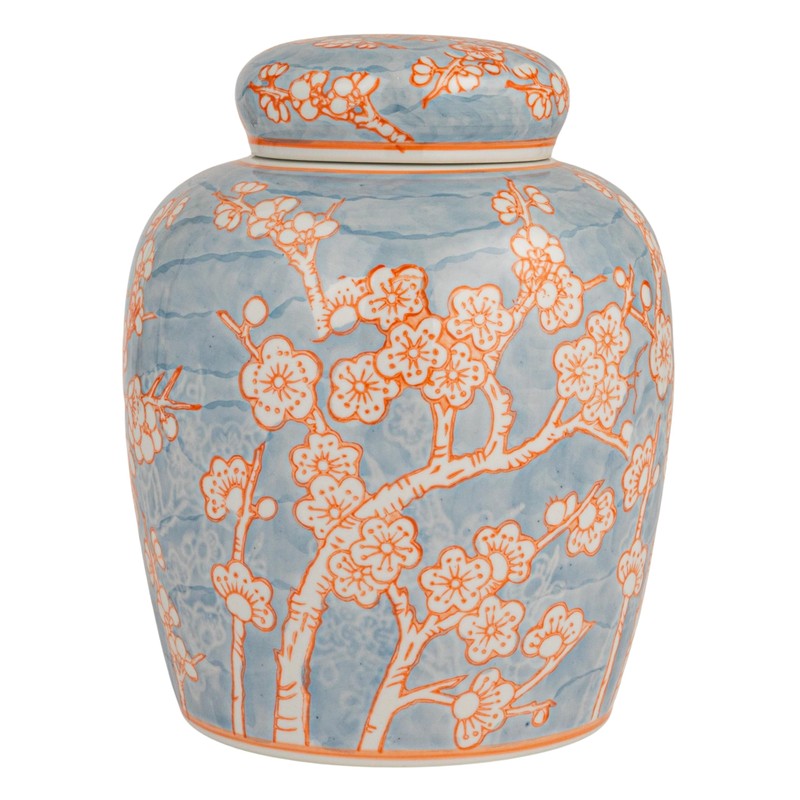 Creative Co-Op Decorative Ceramic Ginger Jar with Lid, Blue and