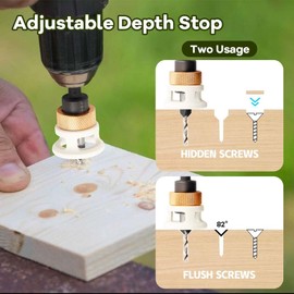 Yakamoz 4PCS Carbide Countersink Drill Bit Set with Adjustable Low Friction Depth Stop, 1/4'' Hex Shank Countersink Bits with Replaceable Pilot Drill Countersink Hole Drill Bit for Wood, Woodworking