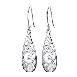 Merdia 925 Sterling Silver Filigree Teardrop Earrings Vintage Earring for Women