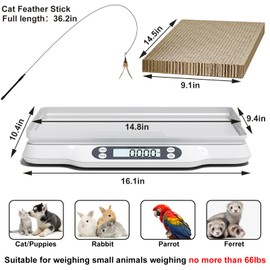 LFGKeng Digital Small Animal Scale, Pet Weight Scale with Cat Scratch Board, Capacity up to 66 lb, Measure Accurately, Tray Length 16in, Multifunction LCD Food Scale for Pet Baby, Kitten, Puppy(White)