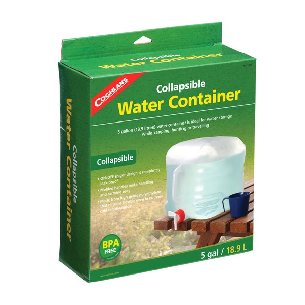 Coghlan's Collapsible Water Container, 5-Gallon, Clear White, 11" x 11" x 12"
