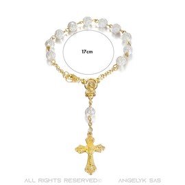 BOBIJOO JEWELRY - Mini Chapelet Voiture Camion Bracelet Marie Vierge Croix Pendentif Or et Roses Blanches, Metal