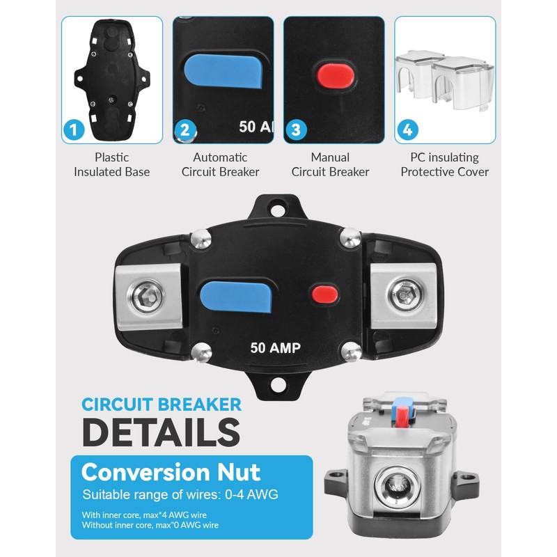 BULVACK 100 Amp Circuit Breaker 12-48 Volt DC 100A Self