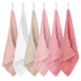 Ptwola 6 Pcs Washing Face Cloths Soft Cotton Muslin Washcloths Towels Reusable Absorbent Facial Washcloths for Shower Women Cleanup and Bathing (24 × 20 cm)