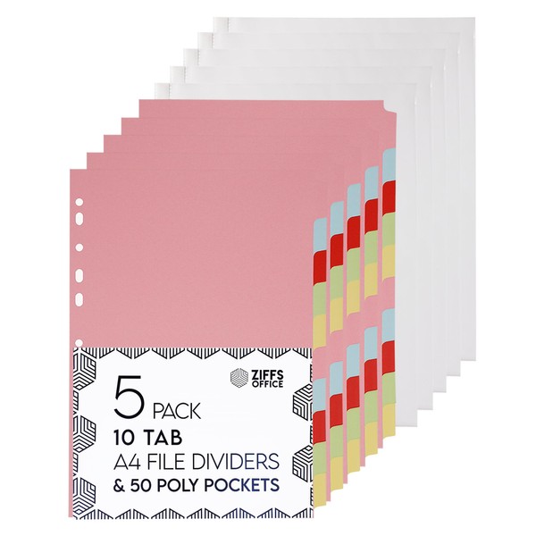 Ziffs Office® [5 Pack] A4 File Dividers 10 Part &