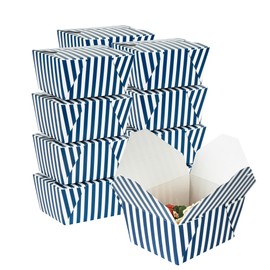 Restaurantware-Bio Tek 5.1 x 4.1 x 2.6 Inch Food Containers, 200 Durable Takeaway Boxes - Disposable, Striped, Blue And White Paper 30 Ounce Takeout Boxes, Rectangle, For Takeouts And Delivery