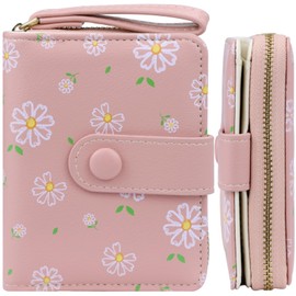 Farcauo Small Purses for Ladies Purse Flower Wallet for Women Cute Wallets with Card Holder Pink Ladies Kawaii Flower Card Wallets Coin Purse with Credit Card Holder