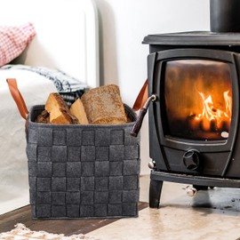 Relaxdays Woven Felt Basket, Foldable Storage Basket, Felt Shelf Basket with Handles, H x W x D: 29 x 31 x 31 cm, Dark Grey