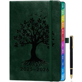 Calendar 2025 2026 A5, Weekly Planner & Diary with Monthly Overview, School Planner 25/26 (Aug 2025 - Jul 2026), Coloured Printed Inner Pages, with Inner Pocket & Pen, 15.5 x 21.5 cm - Dark Green