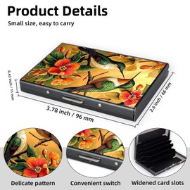 KUJKBFWJ Credit Card Holder Wallet for Women - Ultra-Slim Metal Card Wallet with RFID Blocking | Mini 6-Slot Card Case Wallet, Hummingbird, Secure & Stylish Metal Credit Card Holder