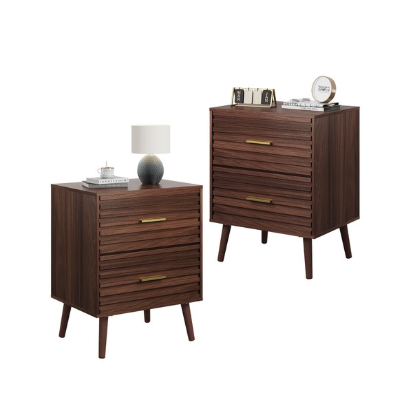 WLIVE Wood Night Stand Set of 2 with 2 Drawers,