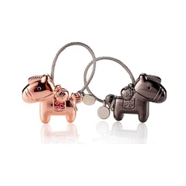 DOJoykey Horse Shape Lovers Keychain, 1 Pair Zinc Alloy Pendant with Magnetic Mouth, Couple Keychain Gift for Valentines Day, Birthday, Wedding, Black and Rose Gold Color